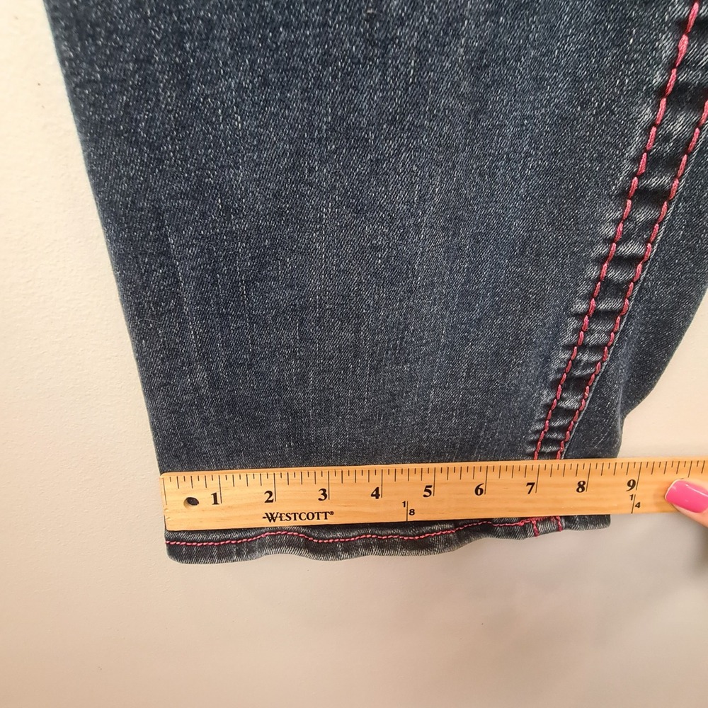 True Religion Becca Low Rise Bootcut Jeans Dark Blue Pink Contrast Stitch Sz 29 - Picture 5 of 10